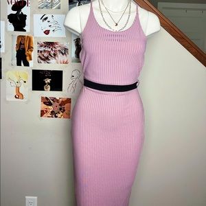 Belted ribbed bodycon maxi dress